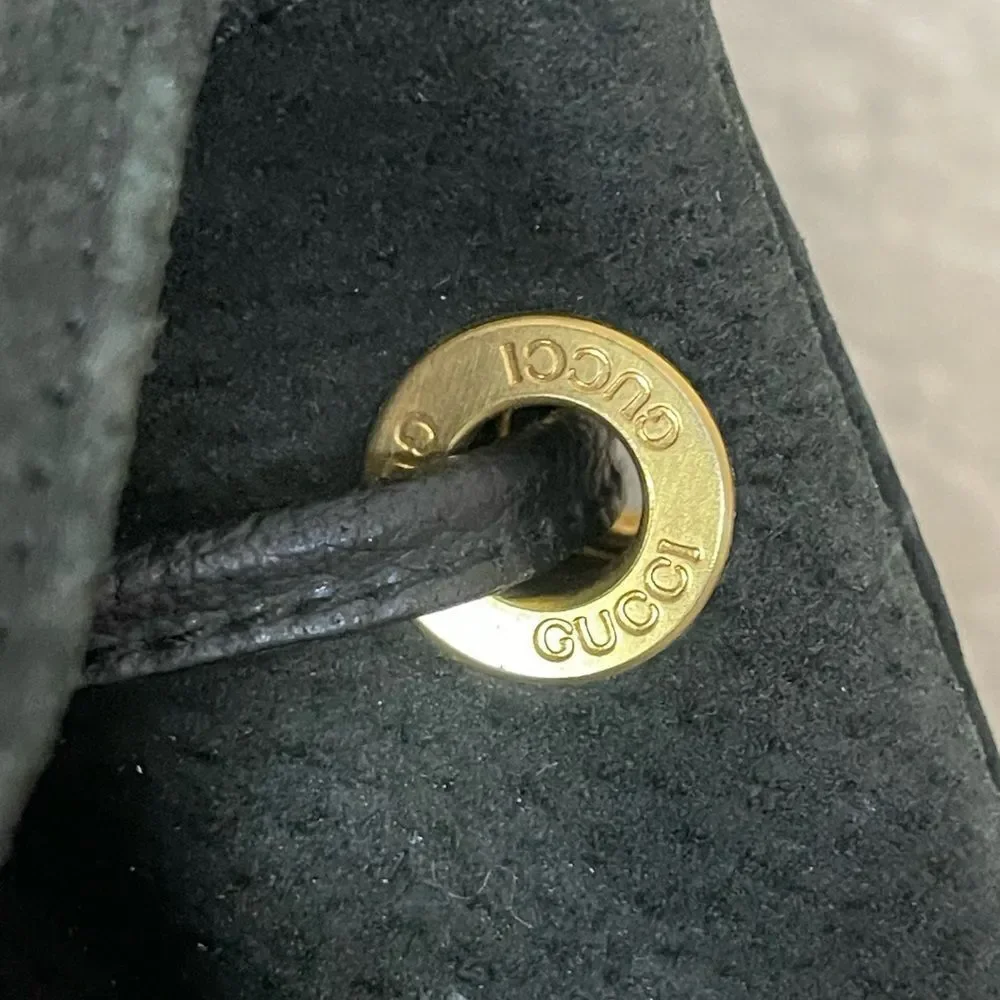 Gucci Black Suede Backpack with Bamboo Details